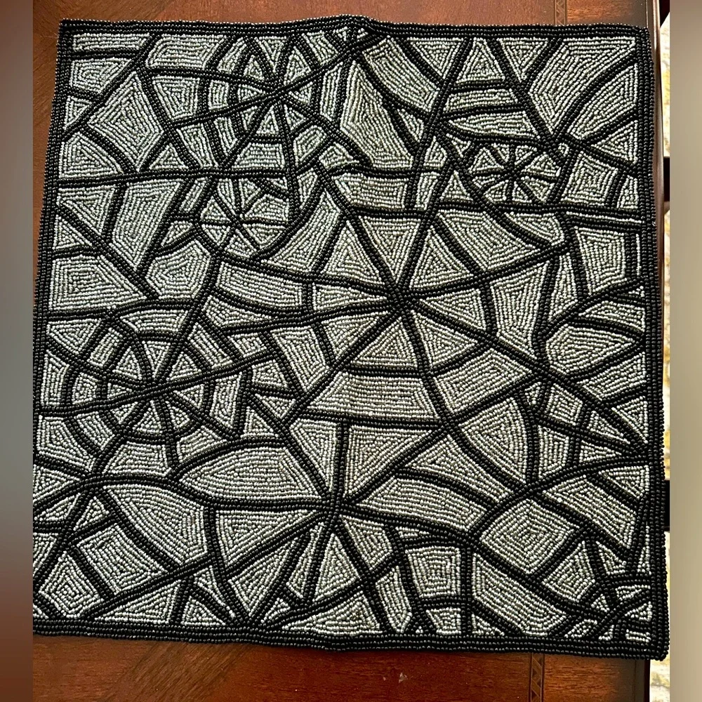 Halloween Beaded Charger Placemats Black and Silver Spider Web Design